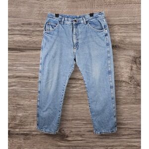 Vtg Wrangler Rugged Wear‎ Blue Jeans Red Fleece Lined Farm Barn Chore Mens 36x30